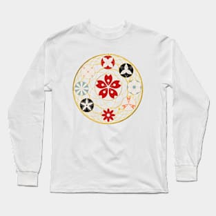 Japanese Holy Flowers in Golden Circle Long Sleeve T-Shirt